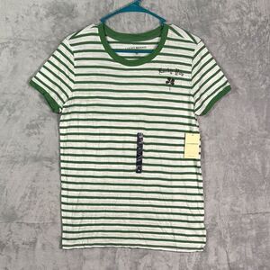 NWT New Lucky Brand White Green Striped Short Sleeve T Shirt Size XS